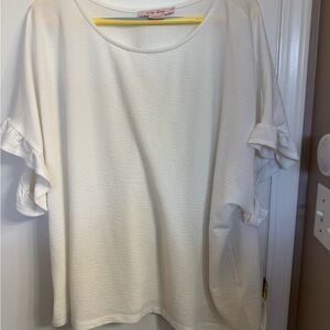 Penningtons White Flutter Sleeve Blouse Relaxed Fit